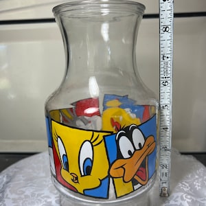 Looney Tunes, jarra de cristal, Daffy, pato, Bugs Bunny, diablo de Tasmania, pájaro Tweety, dibujo animado coleccionable