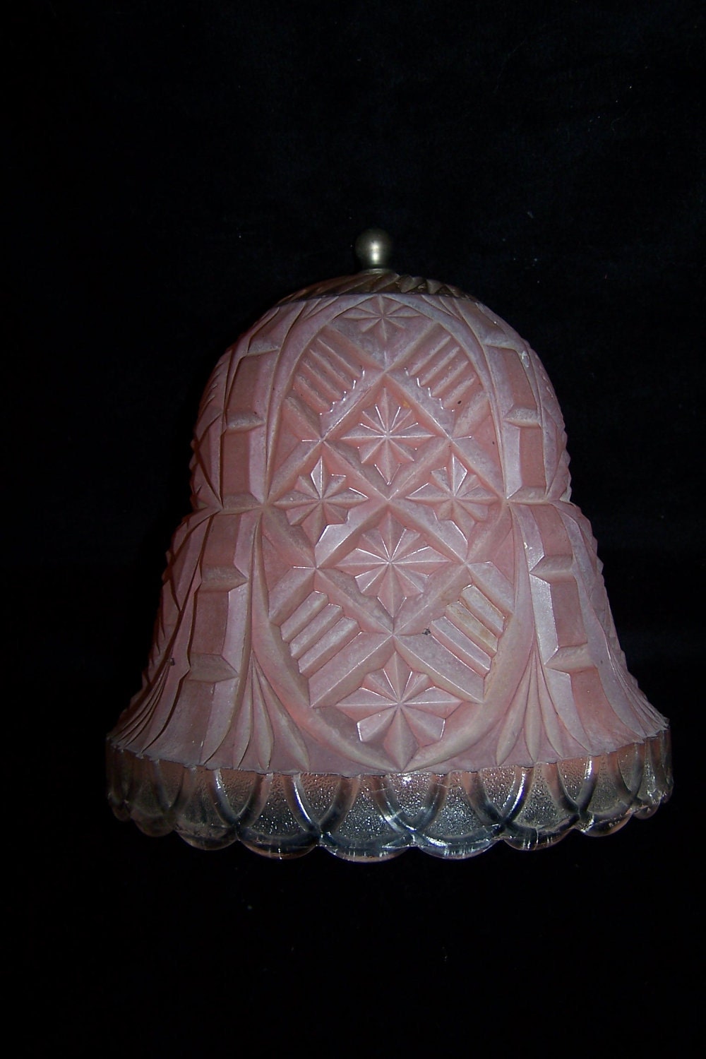 VINTAGE Glass Lamp shade ART DECO/ Depression glass pink cut Etsy