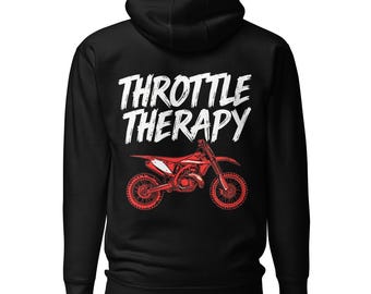 WheelieWorks Throttle Therapy Hoodie – Dirty Riders Club Style, Dirt Bike Graphic, Motocross Streetwear, Red Bike Hoodie, Biker Gift