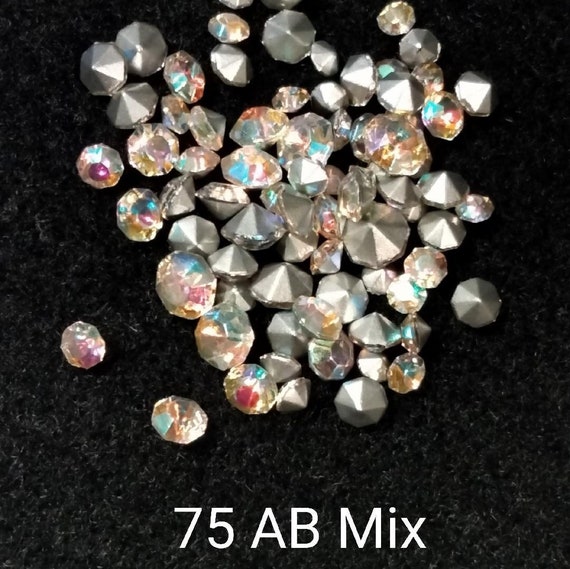 Lot of 75 Vintage Preciosa AB Aurora Borealis Rhinestones Mixed Sizes Jewelry Repair Loose
