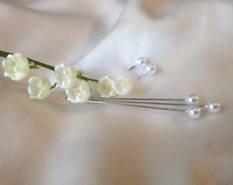 25 White Faux Pearl Wedding Corsage, Boutonniere and Bouquet Pins