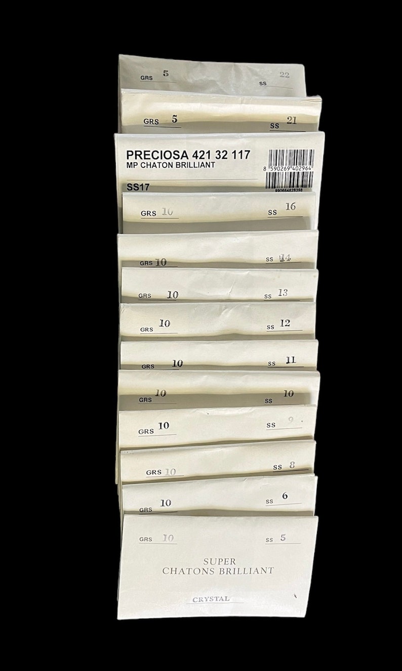 Lot of 13 Full Packs of Preciosa Crystal Clear Rhinestones, Assorted ...