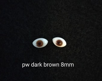Vintage Paper Weight Oval Glass Doll Eyes Dark Brown 8mm