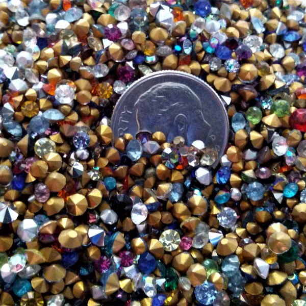 Lot of 250 Tiny Colored Vintage/New Loose Rhinestones Czech, Swarovski, French, German