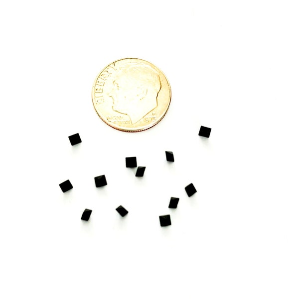 12 Swarovski Black Square Rhinestones 2mm