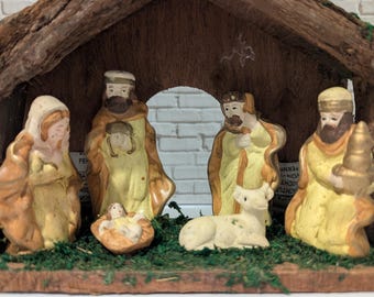 Nativity Scene. Small Wooden Manger Set. Christmas Creche Decor.