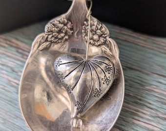 Collar con colgante de cuchara de plata de ley 925 / Mango floral / Joyería artesanal de plata estilo boho