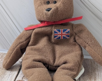 1993 Ty Beanie Baby Britannia Bear Pluszowy – Miś z flagą Wielkiej Brytanii – Vintage 8 cali