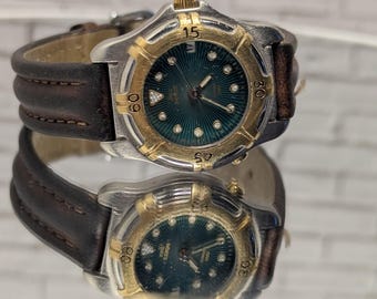 Dwukolorowy zegarek nurkowy Timex – zielona tarcza • Pasek z prawdziwej skóry • Klasyczny analogowy zegarek na rękę