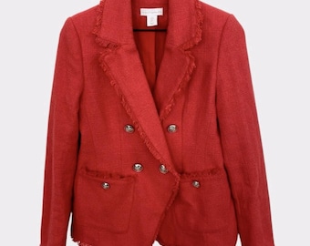 House of Harlow 1960 Deep Coral Tweed Fringe Blazer Size Women's XS.