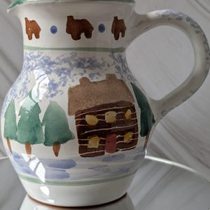 Mesa International Handcrafted Hungary Pottery Pitcher | Rustic Deer Log Cabin Creamer