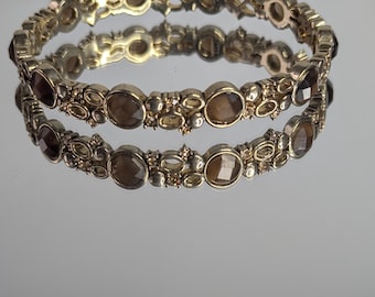 MONET Gold Tone Link Bracelet – Brown Faceted Glass Stones – Elegant 1990s Statement Jewelry