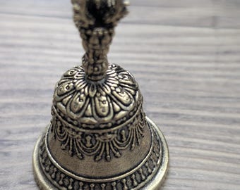 Ornate Brass Tone Mini Bell – Vintage Tibetan Style Decorative Accent