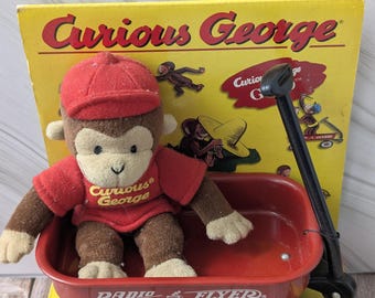 Antyczny pluszowy radiowóz Curious George | Dekoracja kolekcjonerska