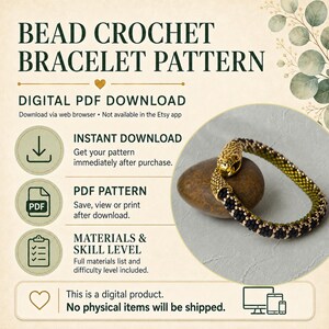 Olive Python Bracelet Pattern PDF, Snake Bead Crochet Pattern, Black Olive Seed Bead Bracelet, Serpent Jewelry Design image 4
