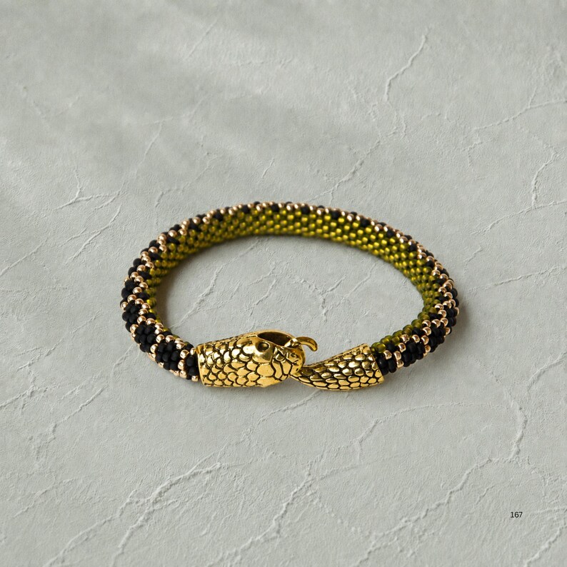 Olive Python Bracelet Pattern PDF, Snake Bead Crochet Pattern, Black Olive Seed Bead Bracelet, Serpent Jewelry Design image 9