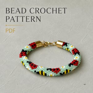 Ladybug Bee Bracelet Pattern PDF, Bead Crochet Pattern, Garden Insect Seed Bead Bracelet, Colorful DIY Jewelry Design