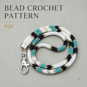Bead Crochet Lanyard Pattern PDF: White, Turquoise and Black Geometric Design