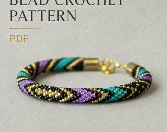Mardi Gras Bracelet Pattern PDF, Purple Green Gold Bead Crochet Pattern, Carnival Seed Bead Bracelet, Festival Jewelry Design