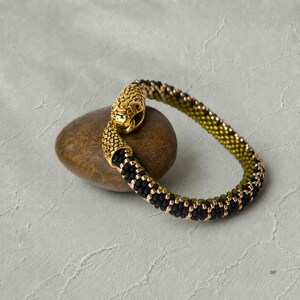 Olive Python Bracelet Pattern PDF, Snake Bead Crochet Pattern, Black Olive Seed Bead Bracelet, Serpent Jewelry Design image 2