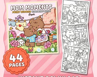 Kleurboek Mom Moments, familieactiviteit kawaii beren (44 pdf-pagina's)