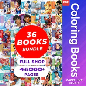 Set med 36 digitala mysteriemålarböcker från Disney – Hela butikspaketet – 4500+ sidor – Målarbilder med siffror – PDF-nedladdning