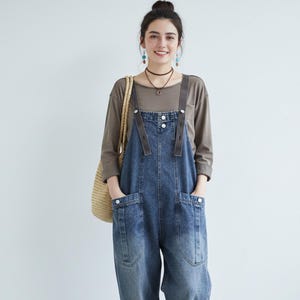 Salopette Ample En Jean Femme - Combinaison Large Dos Nu Bretelles Réglables Grande Taille Streetwear