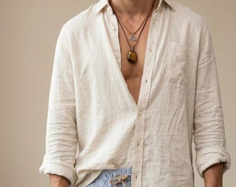 Mens Casual Long Sleeve Shirt Solid Color Lightweight Lapel Button Cardigan Outdoor Fashion Relaxed Fit Shirt Men