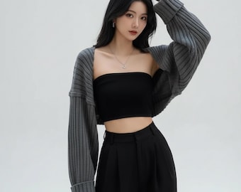 Bolero corto tipo cárdigan para mujer, abierto por delante, de color liso, ideal para fiestas diarias y citas nocturnas.