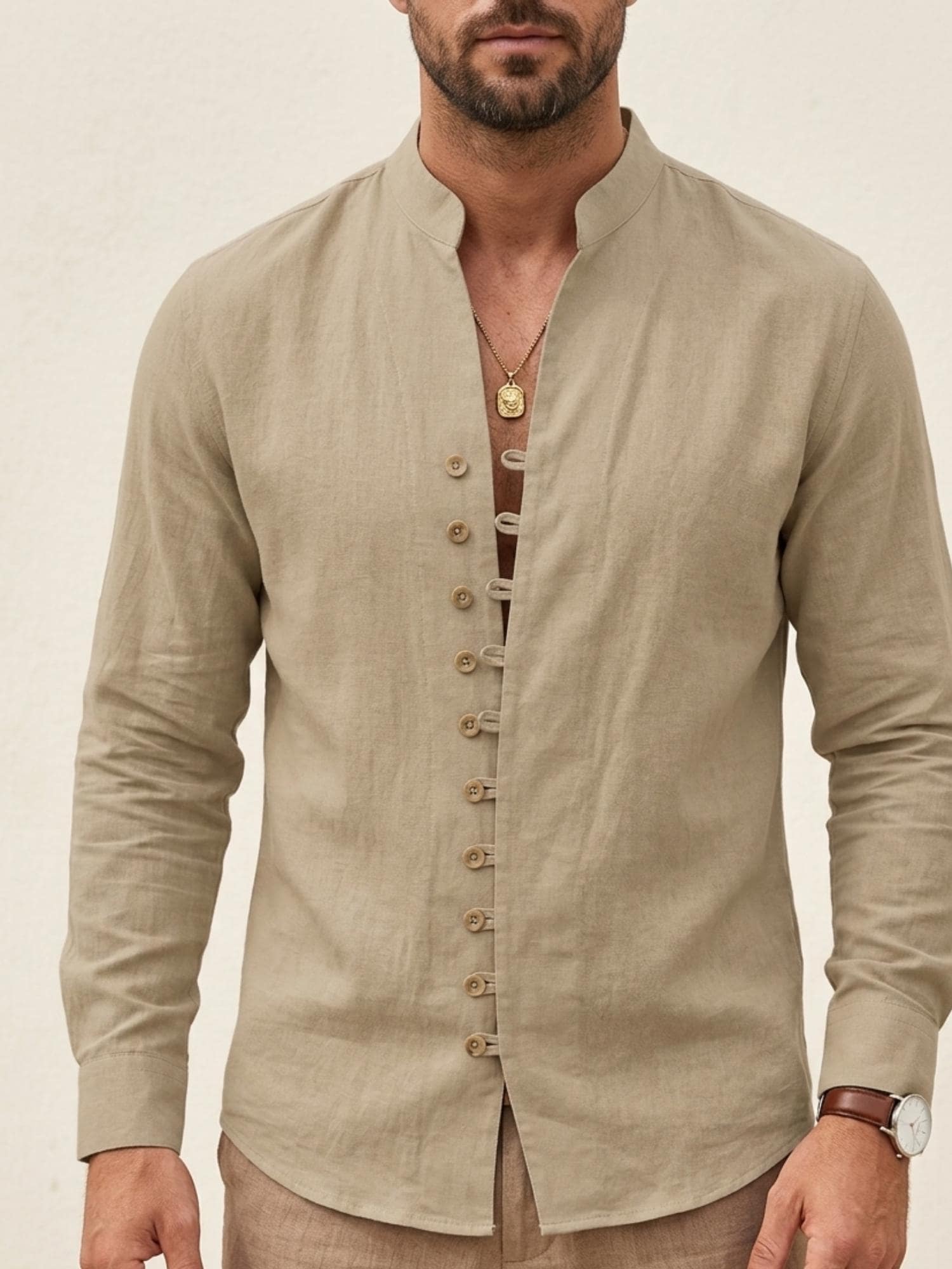 Mens Cotton Linen Business Shirt Solid Color Long Sleeve Workwear Top Retro Casual Spring Autumn Shirt S-3XL
