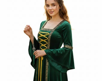 Gothic Vampire Witch Dress | Vintage Victorian Cosplay Gown | Medieval Long Sleeve Halloween Costume for Women