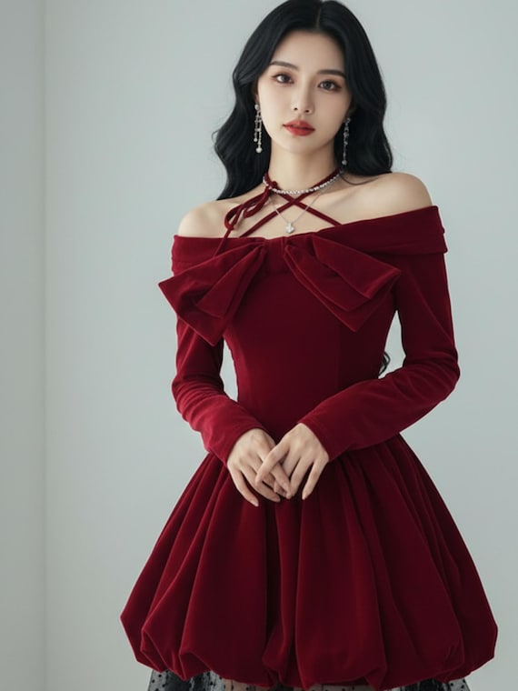 strapless open back dress Traditional Red Christmas Dress AW (Made to order)