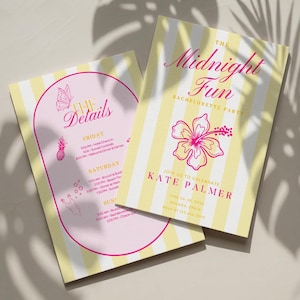 Programma voor een vrijgezellenfeest, uitnodiging voor een vrijgezellenfeest in de Middernachtzon, vrijgezellenweekend, reisroute, Canva-sjabloon met kustthema