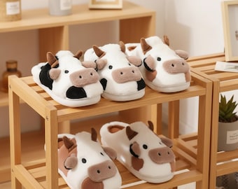 Plush Cow Slippers, Funny Fuzzy Indoor Shoes, Christmas Gift