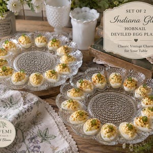 Vintage Indiana Glass Hobnail Deviled Egg Plates Set of 2 | Clear Glass Egg Serving Trays | Farmhouse Entertaining | Easter Brunch