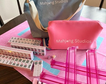 American Mahjong Tile Set: 2-Color Pink 166-Tile Collection with Pink Mat & Blue Bag