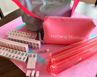 American Mahjong Tile Set: 2-Color Pink 166-Tile Collection with Mat & Bags (Rack Optional)
