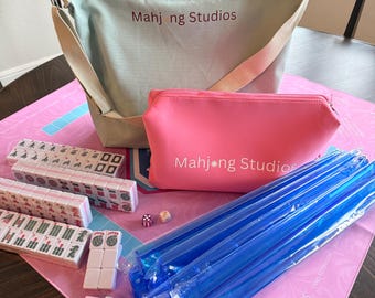 Blush & Bamboo American Mahjong Tile Set: 2 Layer 166-Piece Pink Collection with Mat Bundle