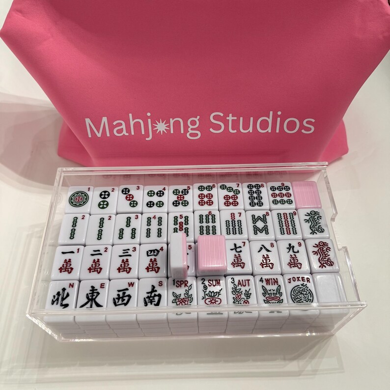 American Mahjong Tile Set: 2-Color Pink 166-Tile Collection with Mat & Bags (Rack Optional) Tiles Only