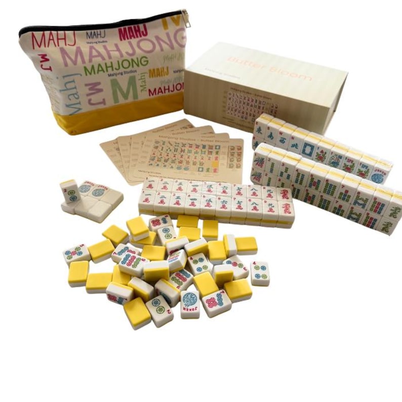 Mahjong Studios – American Mahjong Tile Set (166 Tiles) Pastel Pink, Blue, Purple, Yellow Butter Bloom Tiles