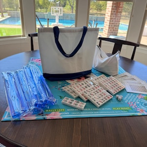 American Mahjong Tile Set: 152 Tiles, Navy Bag, Racks, and Mat