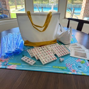 American Mahjong Tile Set: 152 Tiles, Yellow Tote Bag, Racks, Mat