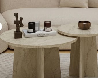 Handmade Natural Stone appearance Coffee Table - Scandinavian Retro Style