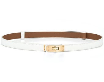Cntuohai 2 in 1 Womens Skinny Leather BeltAlloy Turn Lock Adjustable Slim Thin W