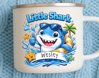Tasse de camping personnalisée pour enfants Petit requin, Tasse animal océanique avec nom personnalisé