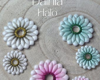 Pendientes intercambiables Dahlia Halo - efecto halo perlado en 25 mm o 40 mm - bronce, verde, fucsia - se venden sin aros