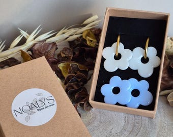 Discovery Box - Pendientes de aro clásicos y borlas Bloom - azul perlado y serenidad - joyería modular
