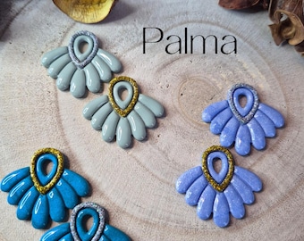 Pendientes intercambiables Palma - Azul pato, azul metalizado o verde salvia - acabado dorado o plateado - se venden sin aros