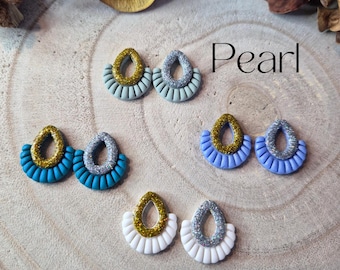 Pendientes de perlas intercambiables - Verde azulado, azul metalizado, blanco, verde salvia - dorados o plateados - se venden sin aros