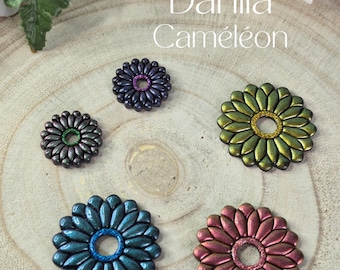 Pendientes de dalia camaleón - Efecto camaleón en morado, verde, azul, rojo y dorado - Borlas de 25 mm o 40 mm - Se venden sin aros - Regalo